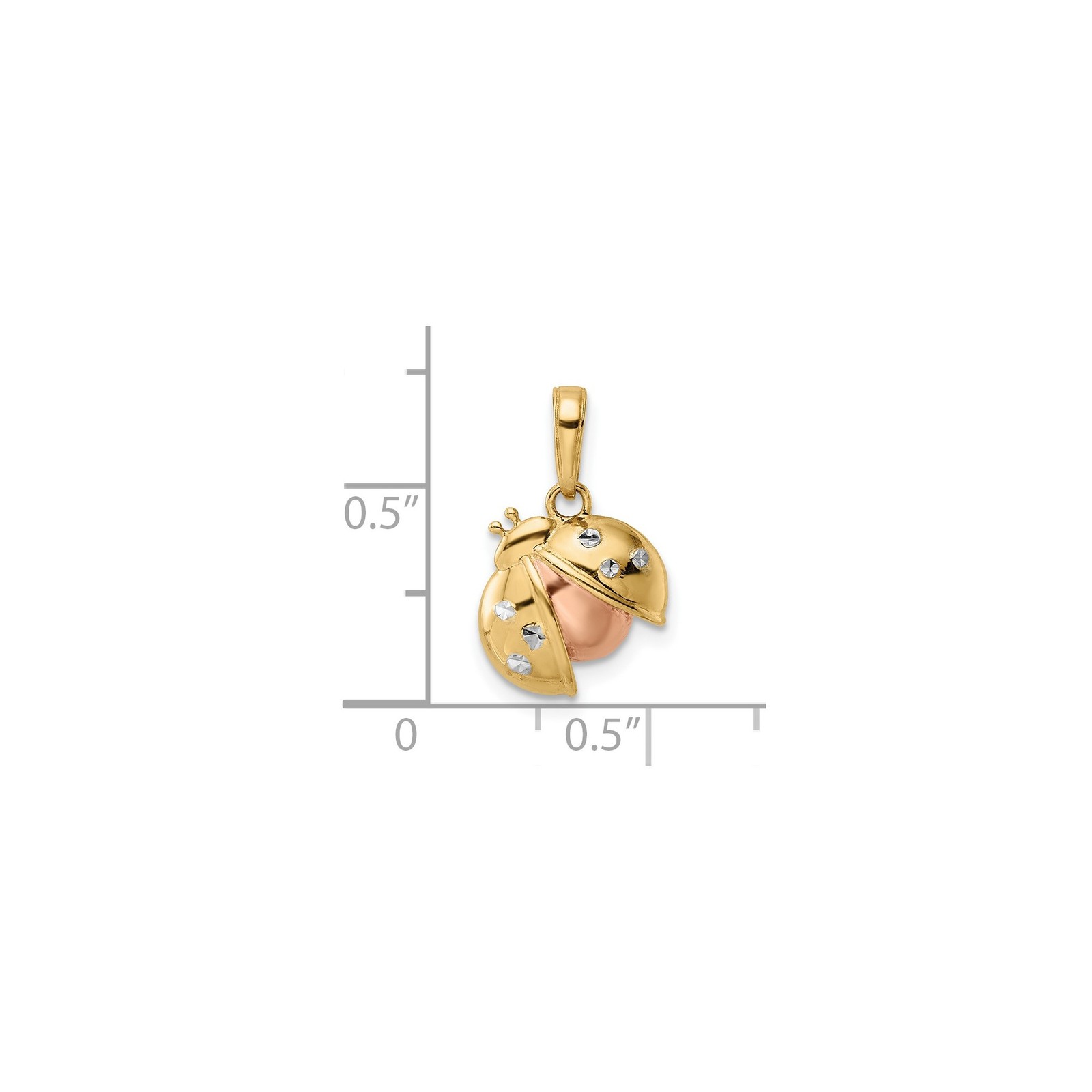 14k Multi-Tone Gold Solid Ladybug Pendant Diamond-Cut Insect Jewelry
