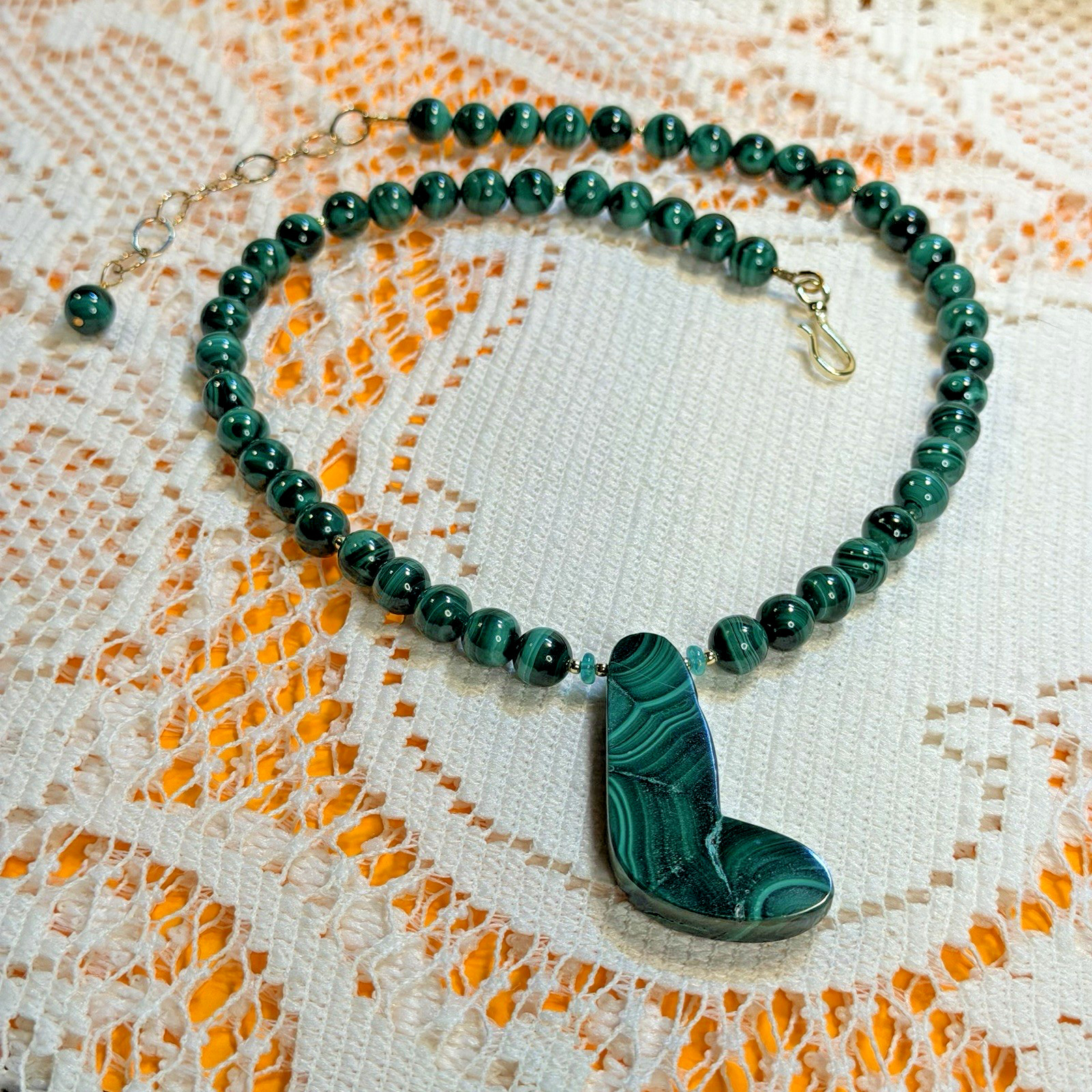 NATURAL EARTHY GREEN CURVED CRESCENT MALACHITE ARTISAN NECKLACE EARRING SET