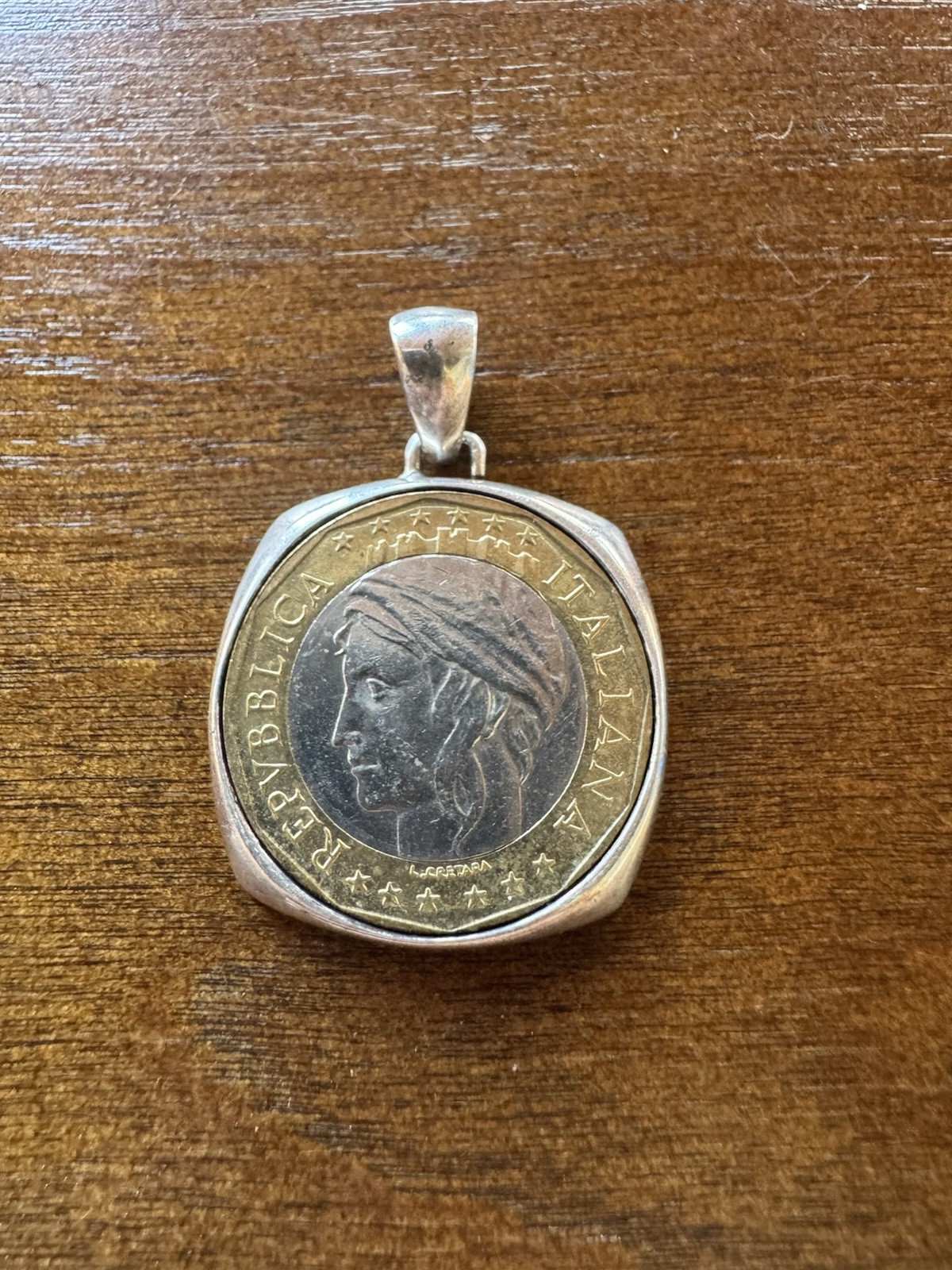 Milor Vintage Sterling Silver Bezel Republica Italiana Coin Pendant