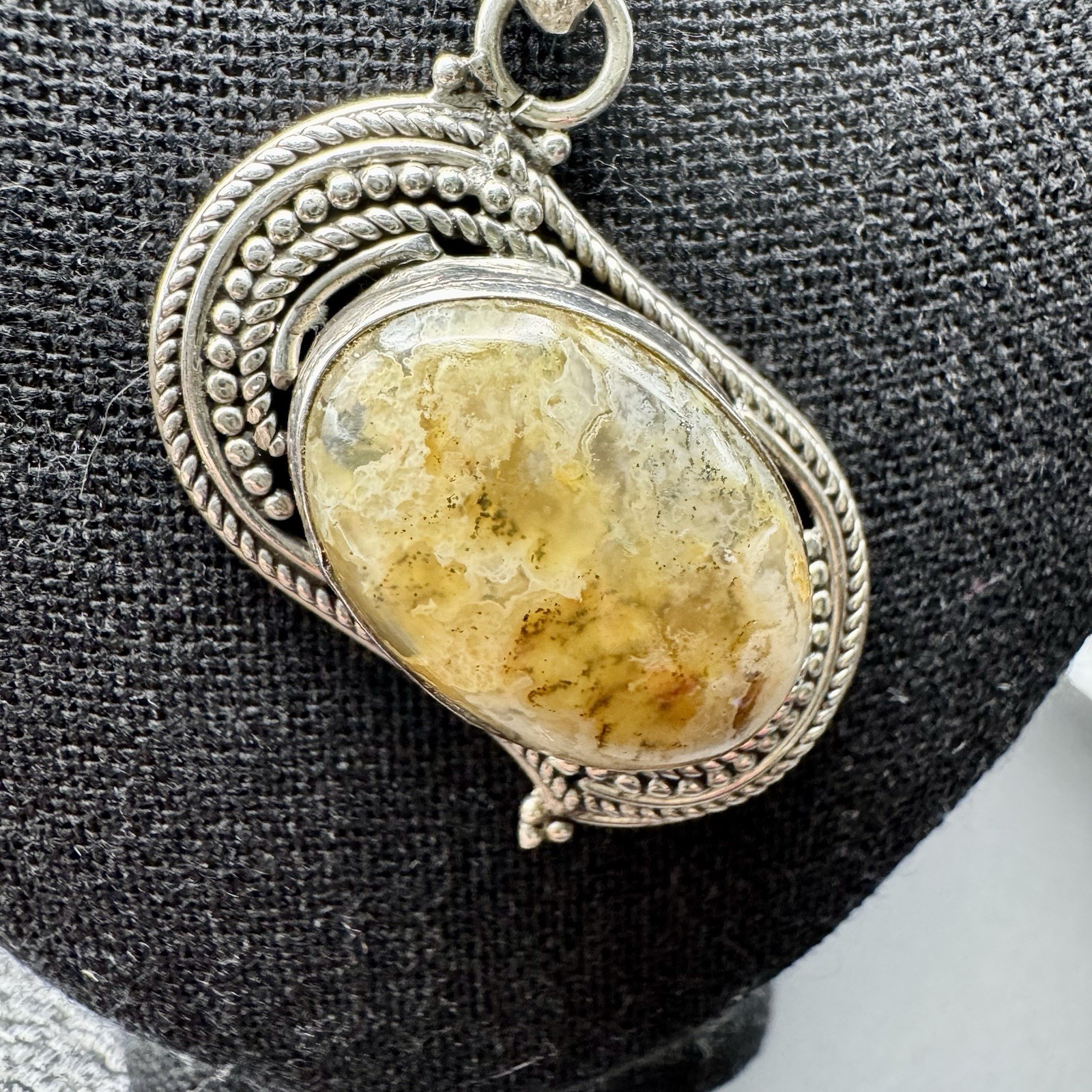 Bezel Set Jasper Cabochon Stone In Detailed Silver With 18in NB India Box Chain