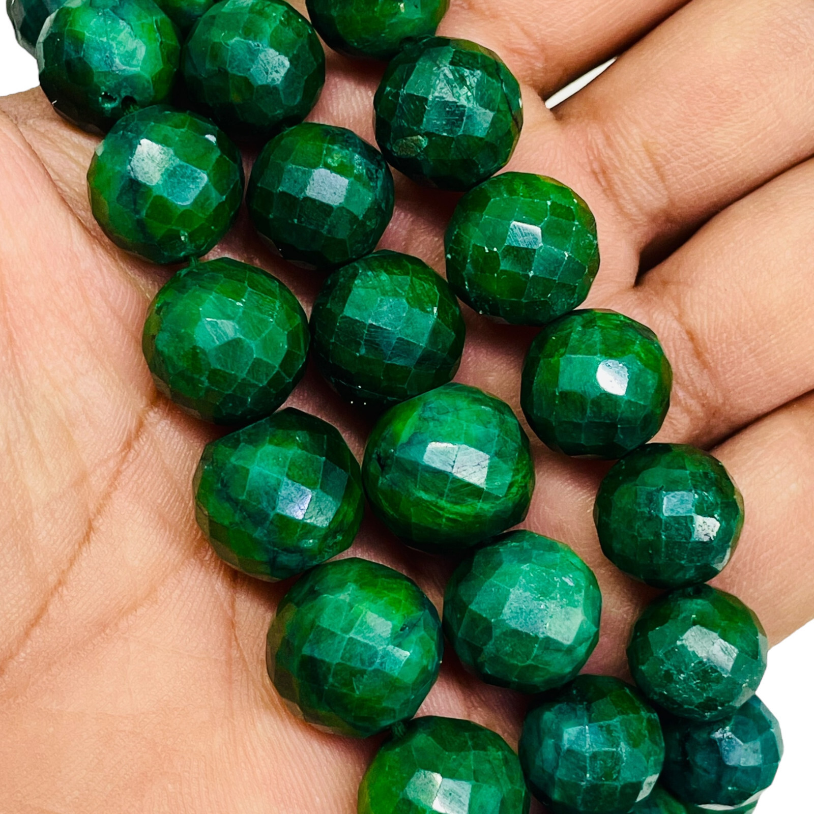 7.5 Inch Natural Green Sapphire Bracelet 10-14mm Facetted Beads with 925 Clasp