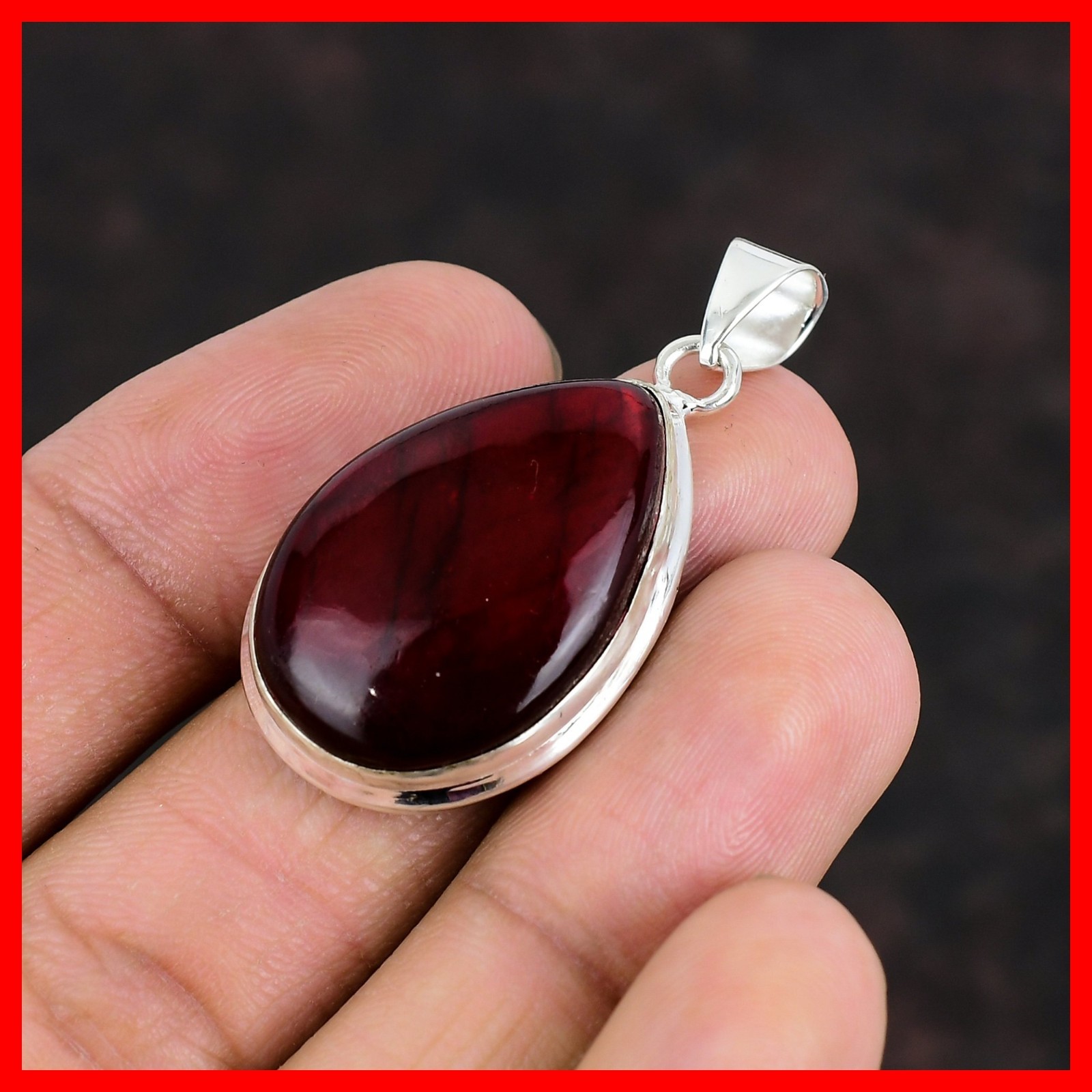 Red Fire Labradorite Stone Anniversary Birthday Wife Pendant 925 Sterling Silver