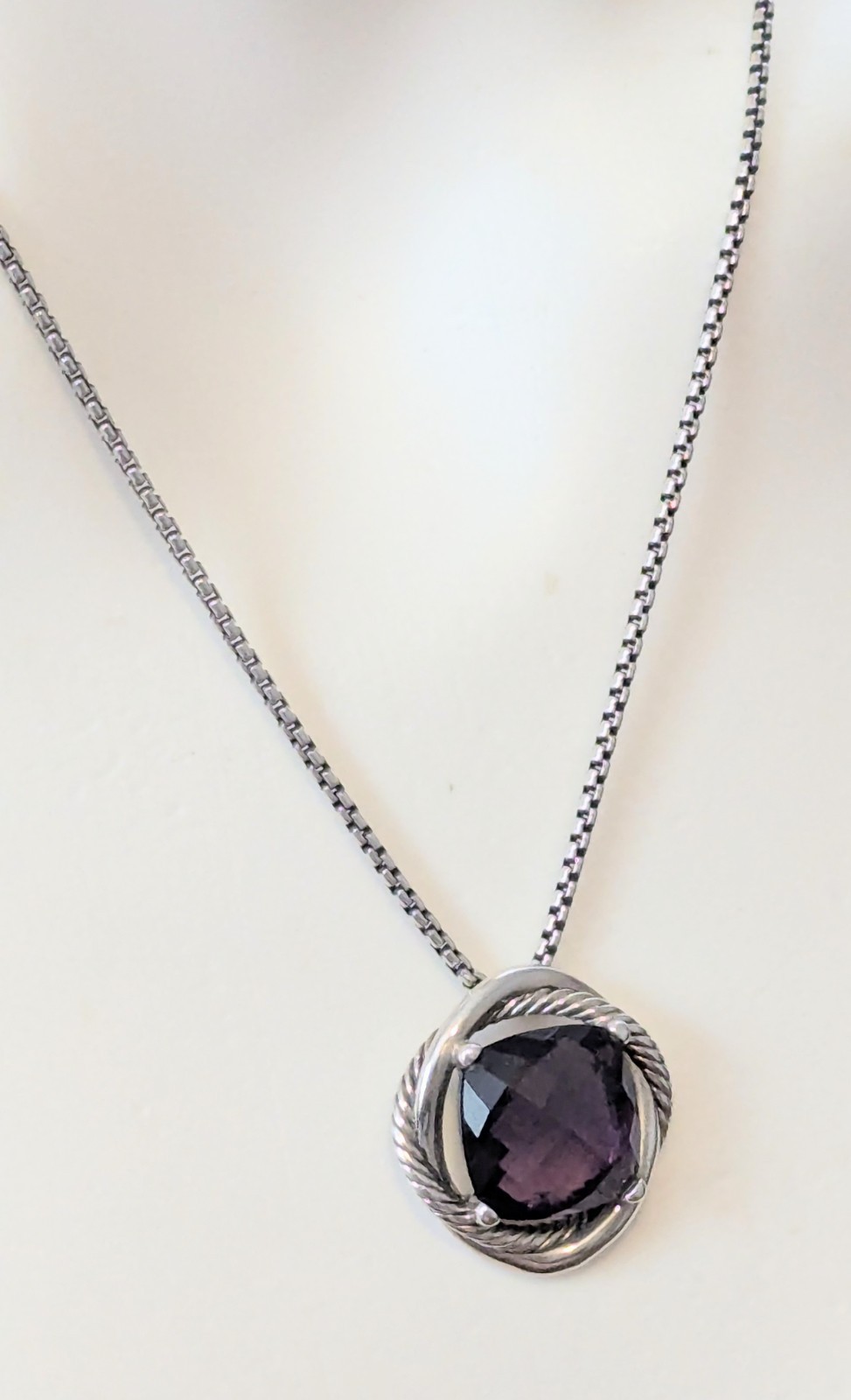 DAVID YURMAN Sterling Silver Cushion Cut Amethyst Infinity Knot Necklace Pendant