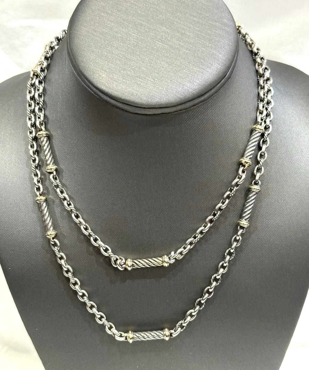 RARE DAVID YURMAN 925/18K BARRELL STATION TWISTED CABLE NECKLACE 34″ LONG