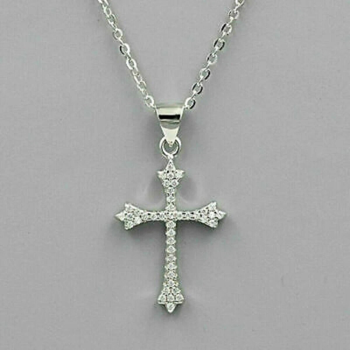 2Ct Round Cut Lab Created Diamond Cross Pendant 14K White Gold Finish Free Chain