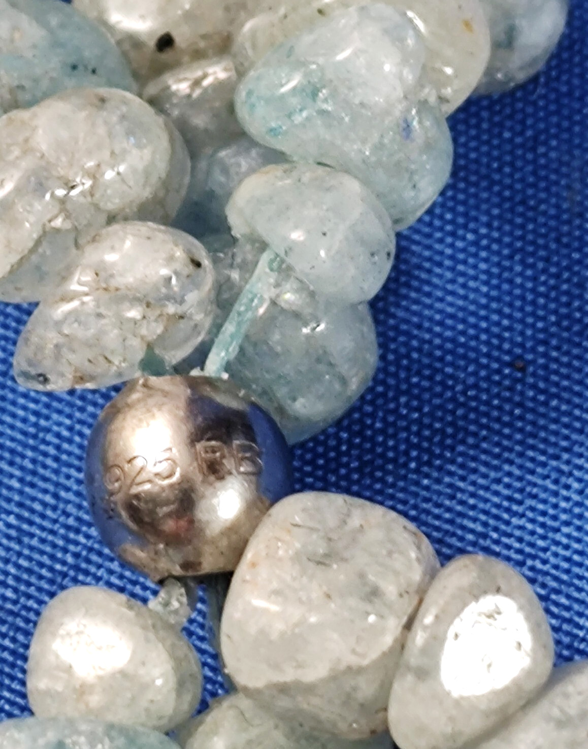 Natural Aquamarine Stone and Bead Multi-Strand Necklace Signed 925 RB