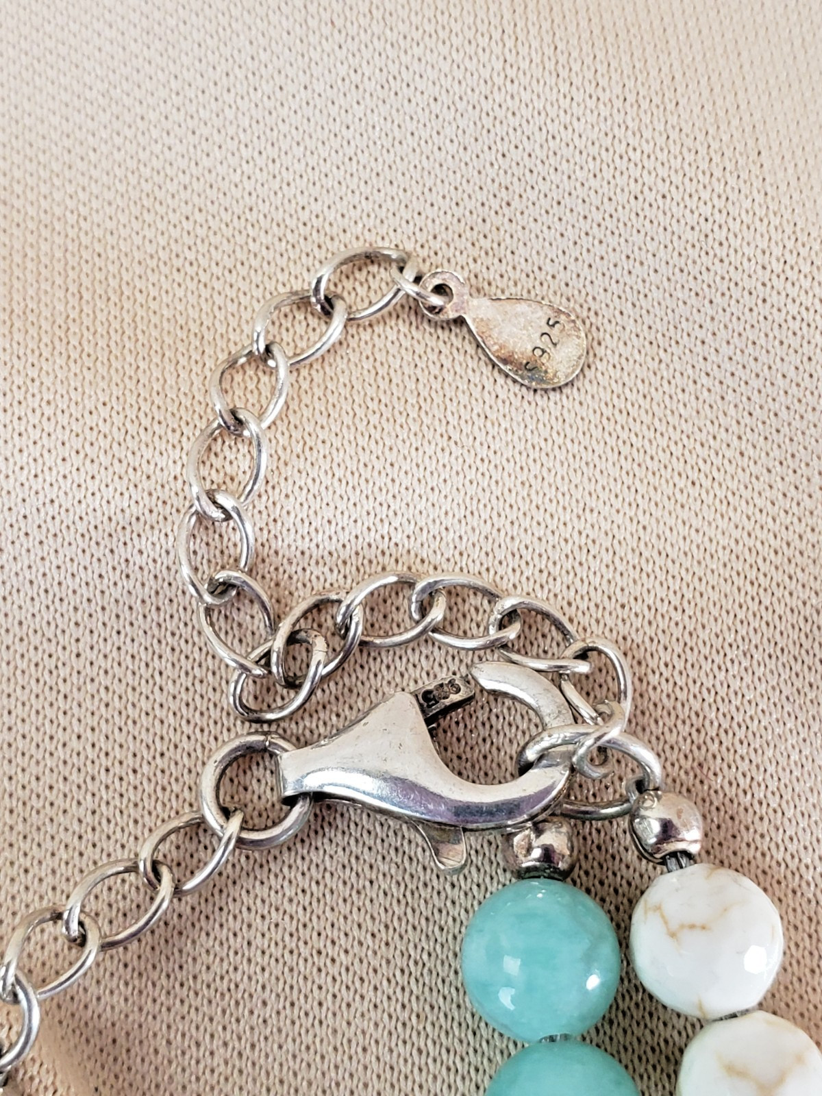 Sterling Silver Amazonite Turquoise Lava Bead Howlite Pendant Necklace S925