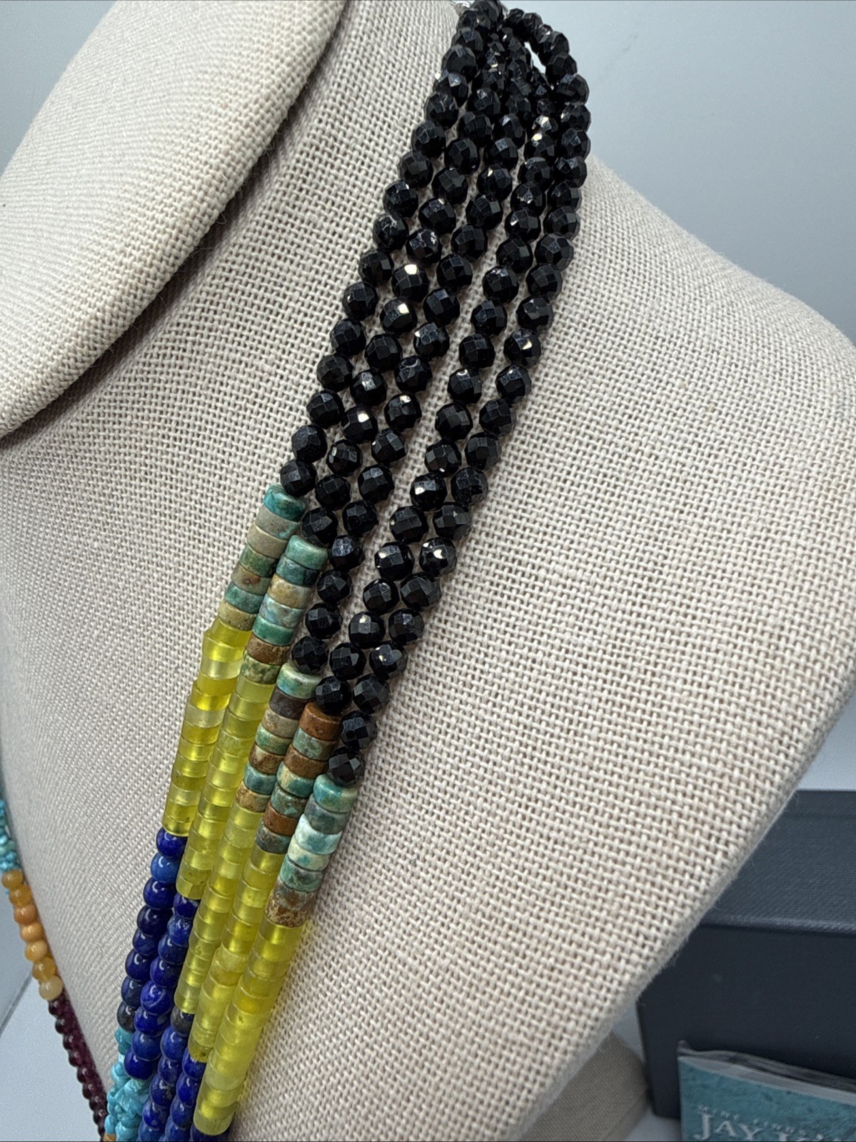 Jay King Natural Multi Gemstone 5 Strand 925 Beaded Waterfall Necklace