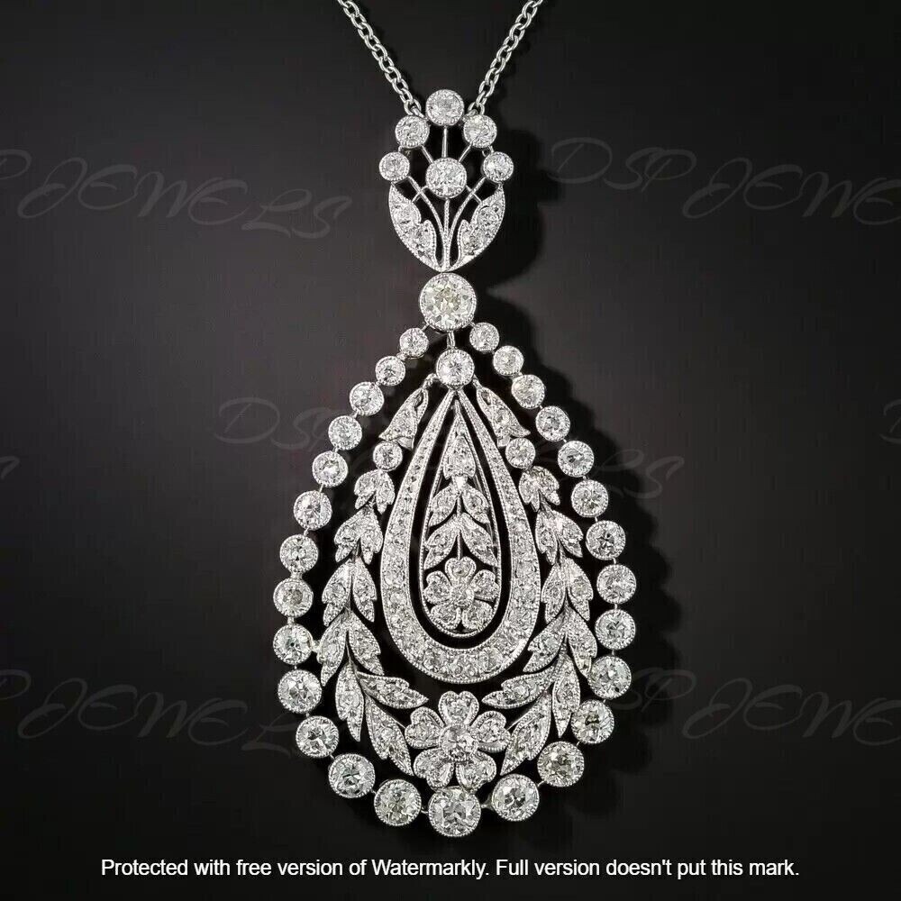 2Ct Lab Created Diamond Round Teardrop Cluster Pendant 14K White Gold Plated 18′