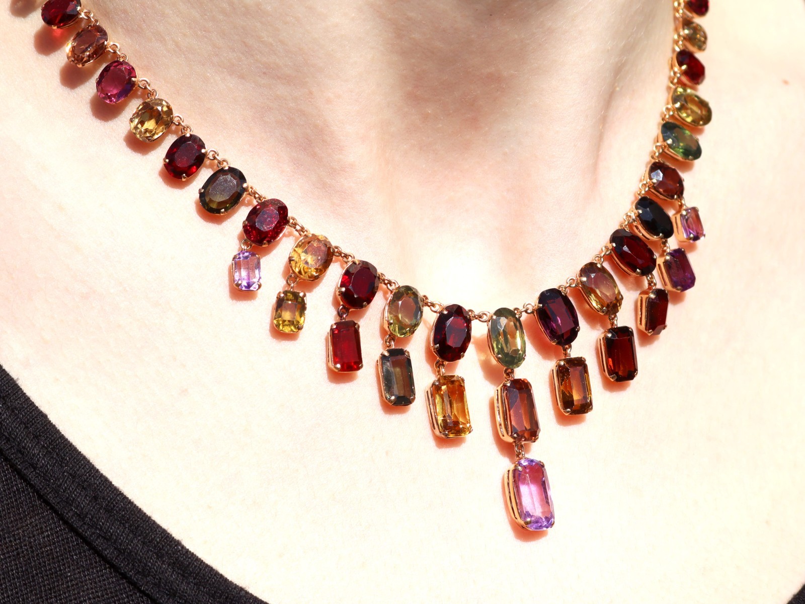 60.69Ct Zircon 6.63Ct Amethyst and 0.93Ct Iolite 9k Rose Gold Fringe Necklace