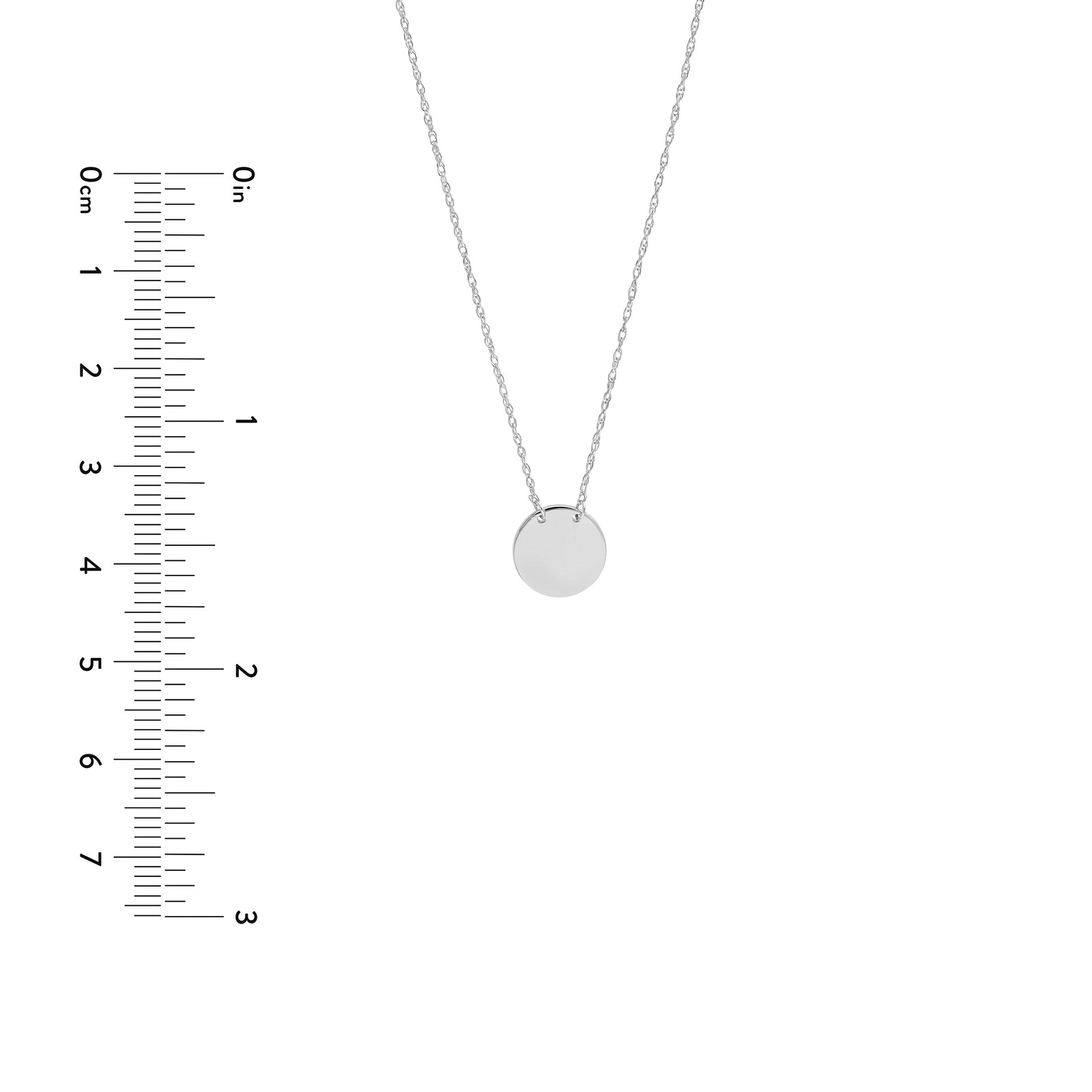 ENGRAVABLE MINI DISC ADJUSTABLE NECKLACE REAL 14K WHITE GOLD 1.15GR