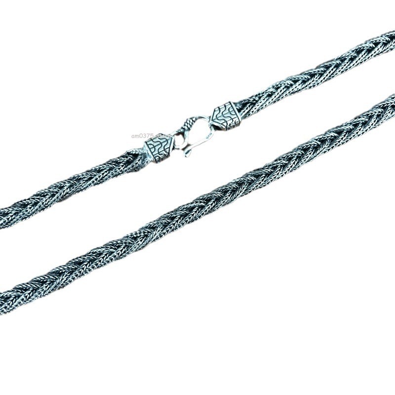 Real S925 Sterling Silver Necklace Women Men 6mm Weave Wheat Link Chain 24inch