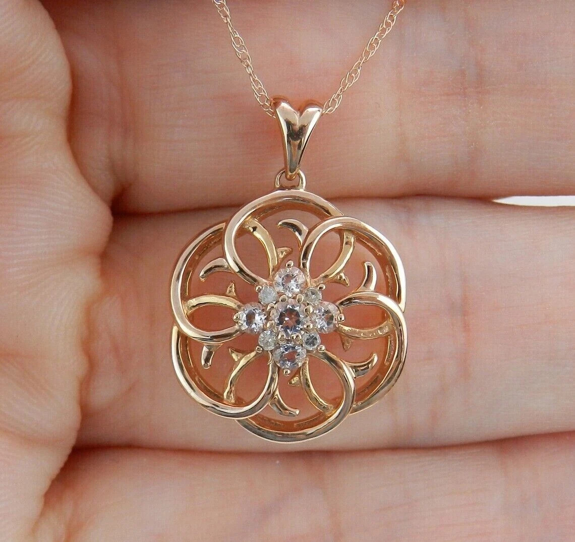 1Ct Round Cut Diamond Flower Cluster Pendant 14K Yellow Gold Plated 18″ Chain