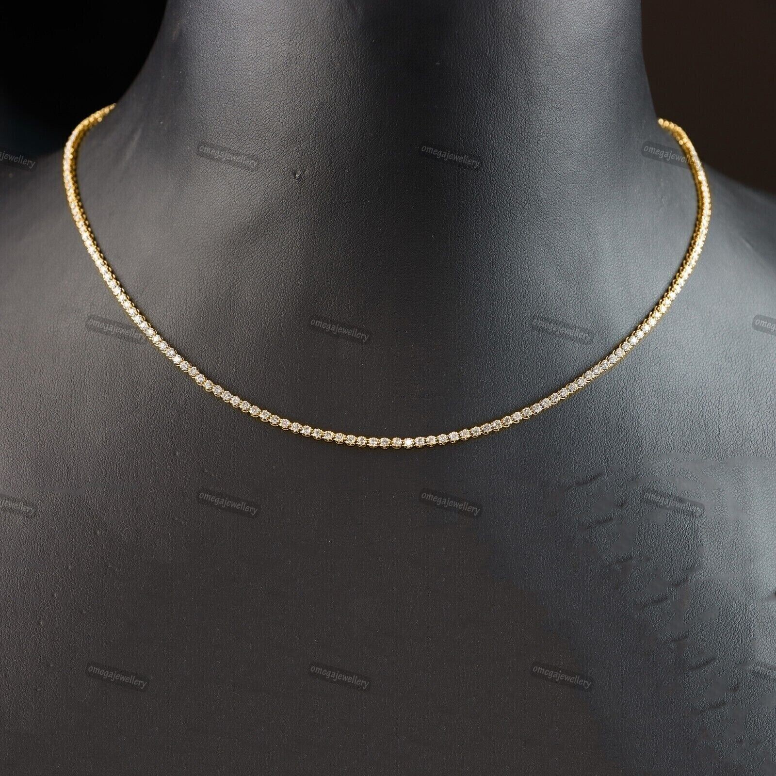 2.07CT Certified Genuine Diamond Tennis Necklace 10K Yellow Gold 16 Inch Women’s