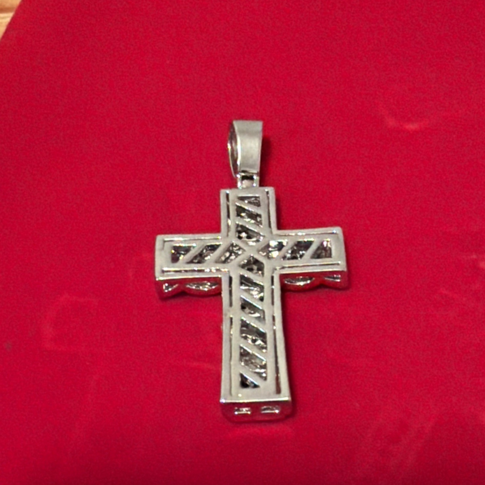 Pure Sterling Silver Cross Pendent with Black and White Cubic Zirconia Stones