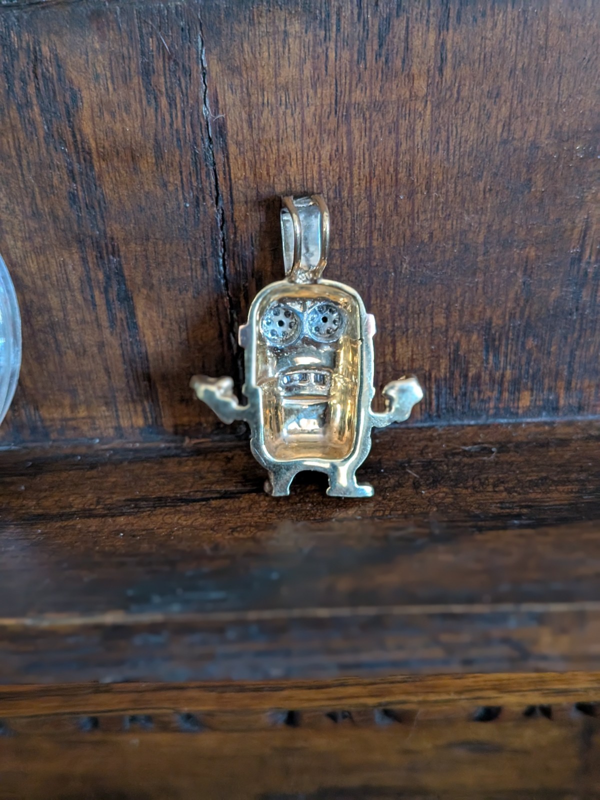 One of a Kind 14k Gold Minion Pendant White & Black Diamond 15.11g