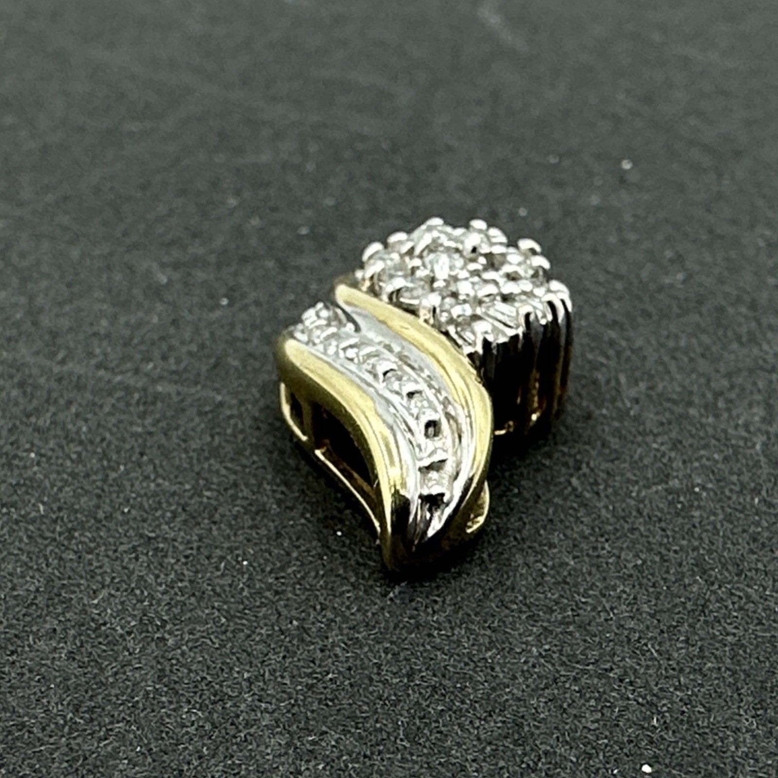 10K diamond cluster pendant – yellow & white gold slide classic elegant 2.6g