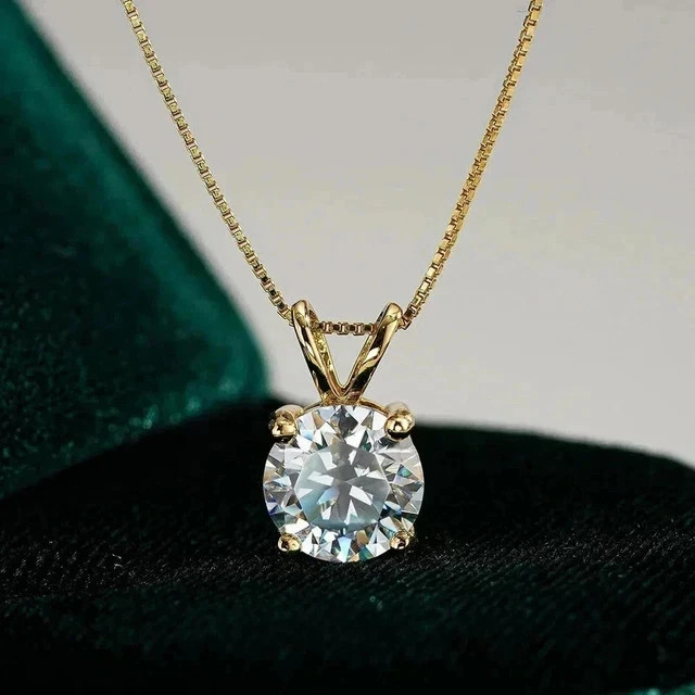 Solitaire Pendant 2Ct Round Cut Lab Created Diamond 14K Yellow Gold Plated