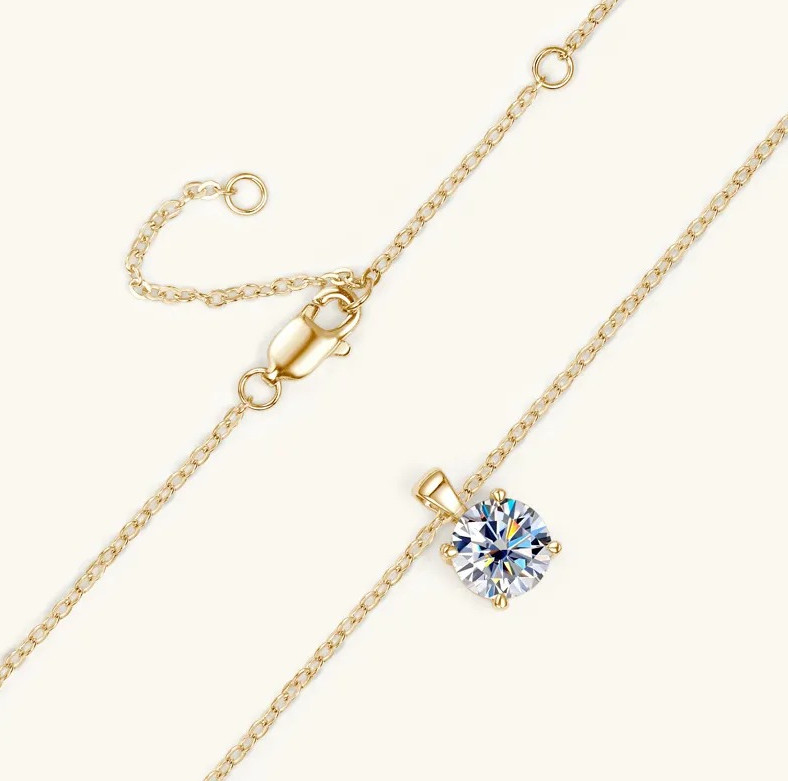 1 Carat D VVS1 Moissanite Solitaire Pendant Chain Necklaces 18k Gold Plated -GRA