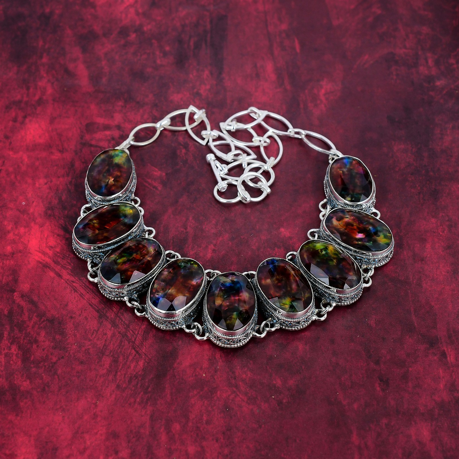 Ammolite Gemstone Handmade 925 Sterling Silver Necklace Jewelry Gifts For Love