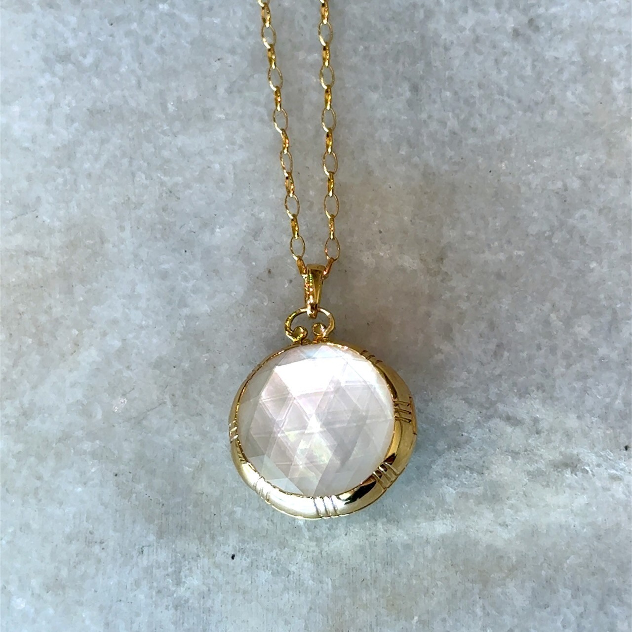 Monica Rich Kosann Mother of Pearl Locket 18KT Gold Necklace