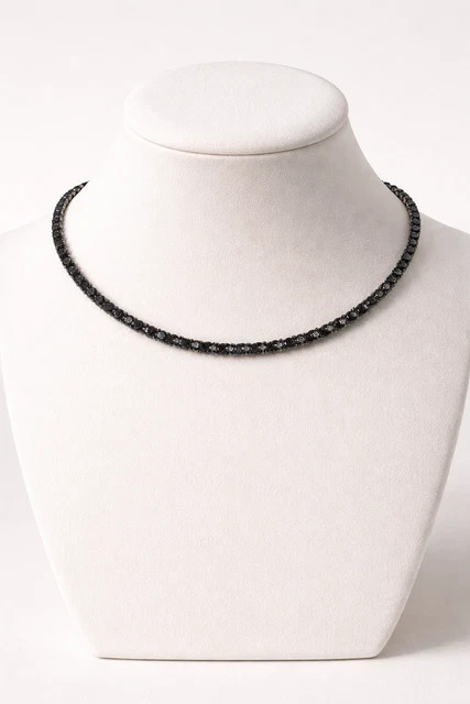 12Ct Round Cut Lab Created Black Diamond Tennis Necklace 14k White Gold Plated
