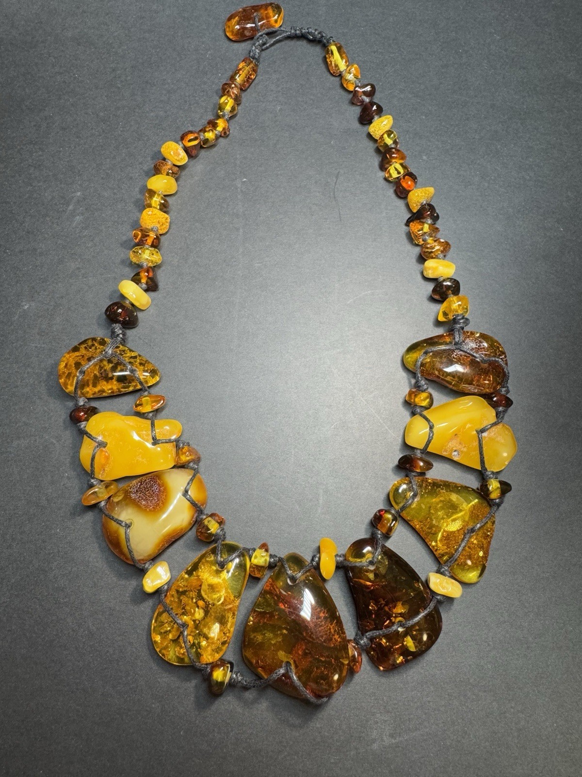 OOAK Natural Baltic Amber Statement Necklace Handmade Freeform Slab Macrame