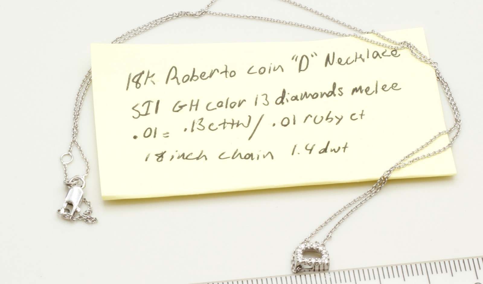 Roberto Coin Tiny Treasures Natural Diamond “D” 18k White Gold 18″ Necklace