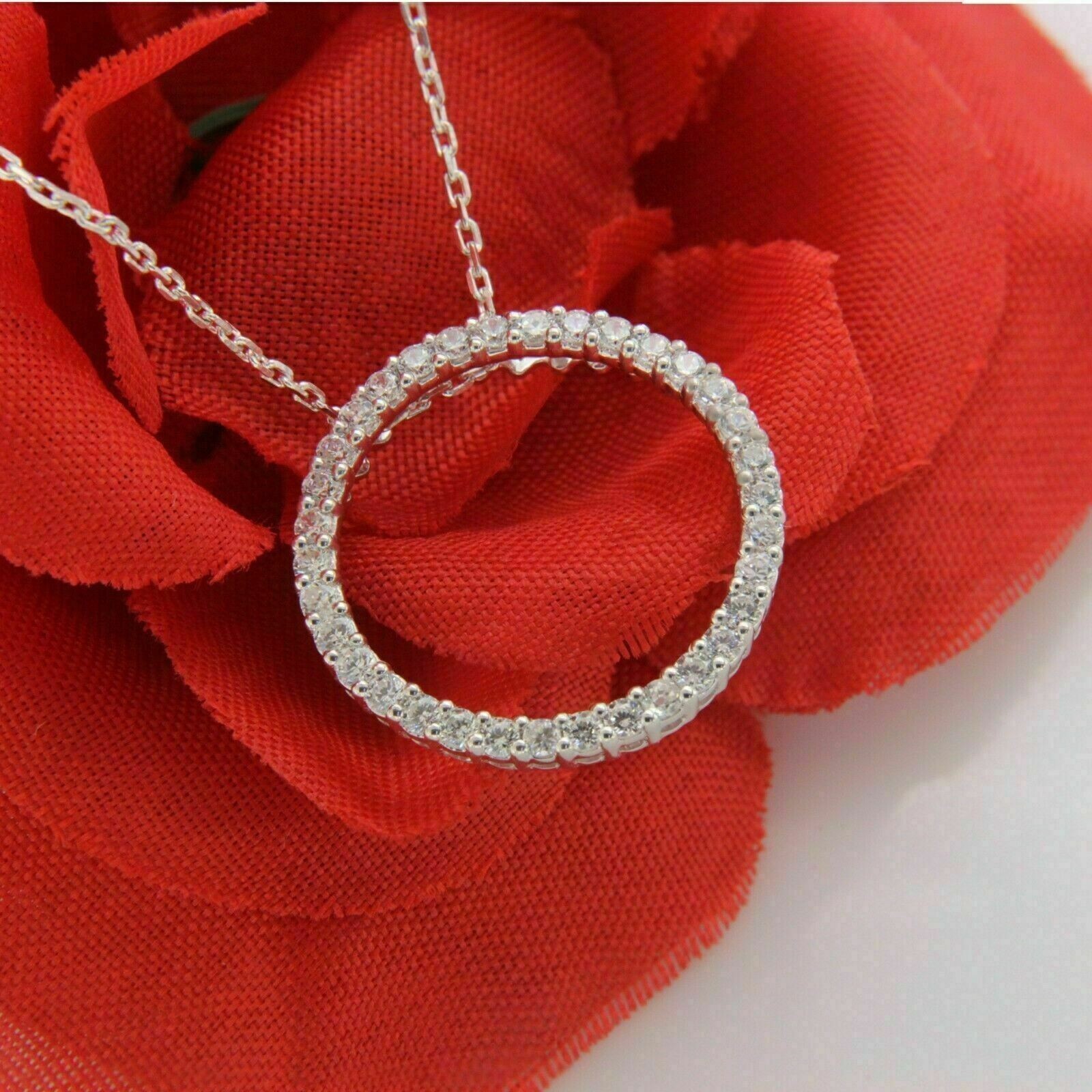 2Ct Round Cut Diamond Pave Circle Eternity Pendant Necklace White Gold Finish