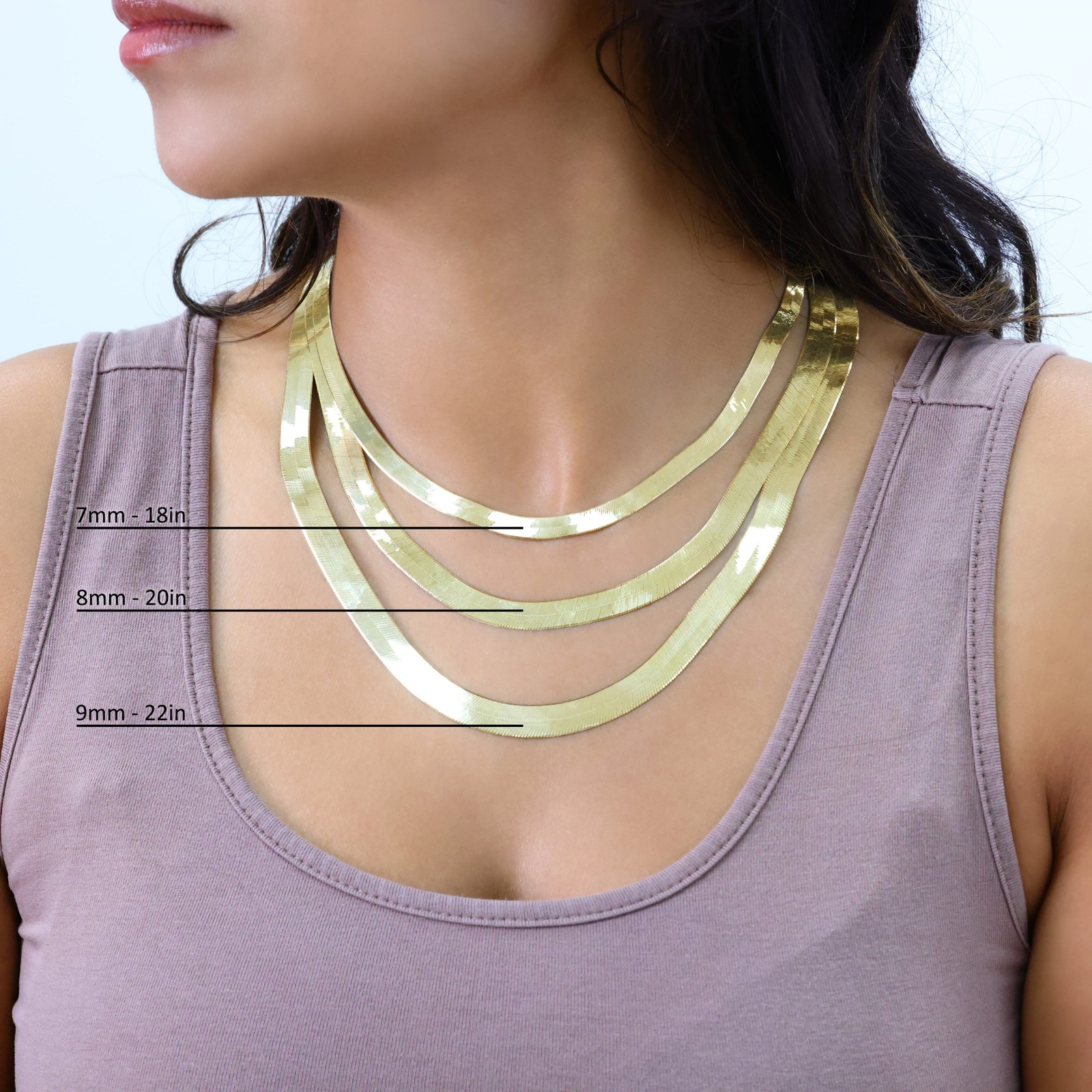 14K Yellow Gold Solid 3mm-9mm Flat Herringbone Chain Necklace Women Men 14″- 24″