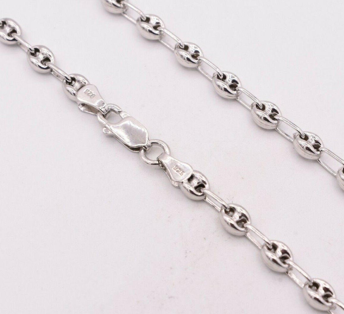 4.5mm Puffed Anchor Mariner Chain Necklace 14K White Gold-Plated Silver 925