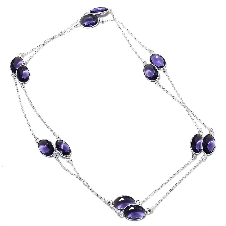 African Amethyst 925 Sterling Silver Oval Gemstone Jewelry Necklace 36″ AAB 258