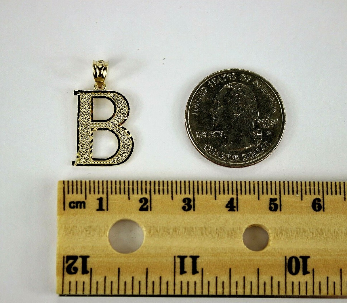 10K Yellow Gold Initial Pendant Charm Diamond Cut A ~ Z Alphabet 4 Sizes