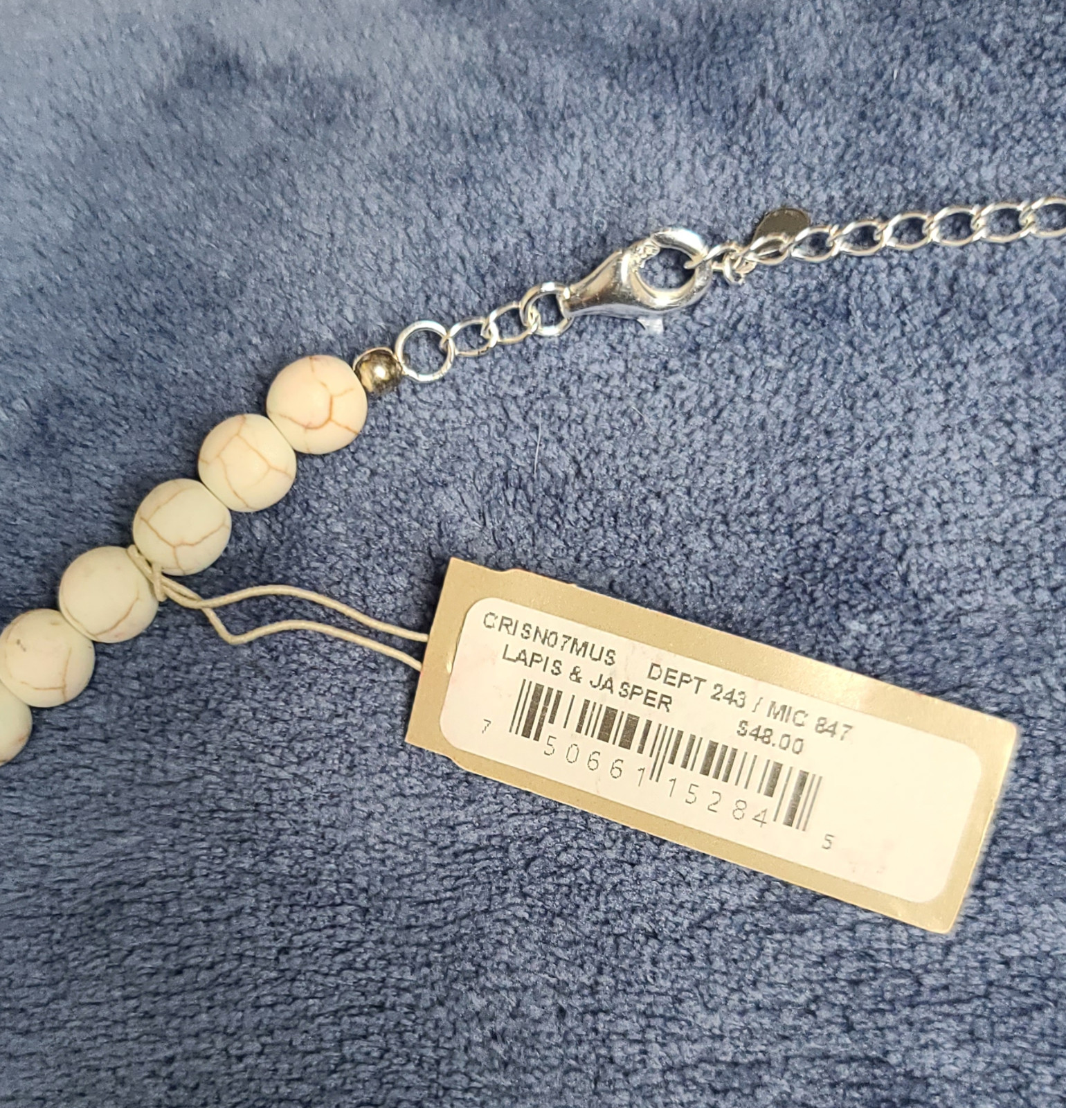 Barse Necklace Lapis Jasper Sterling Silver 925 Genuine Stones White Green Blue