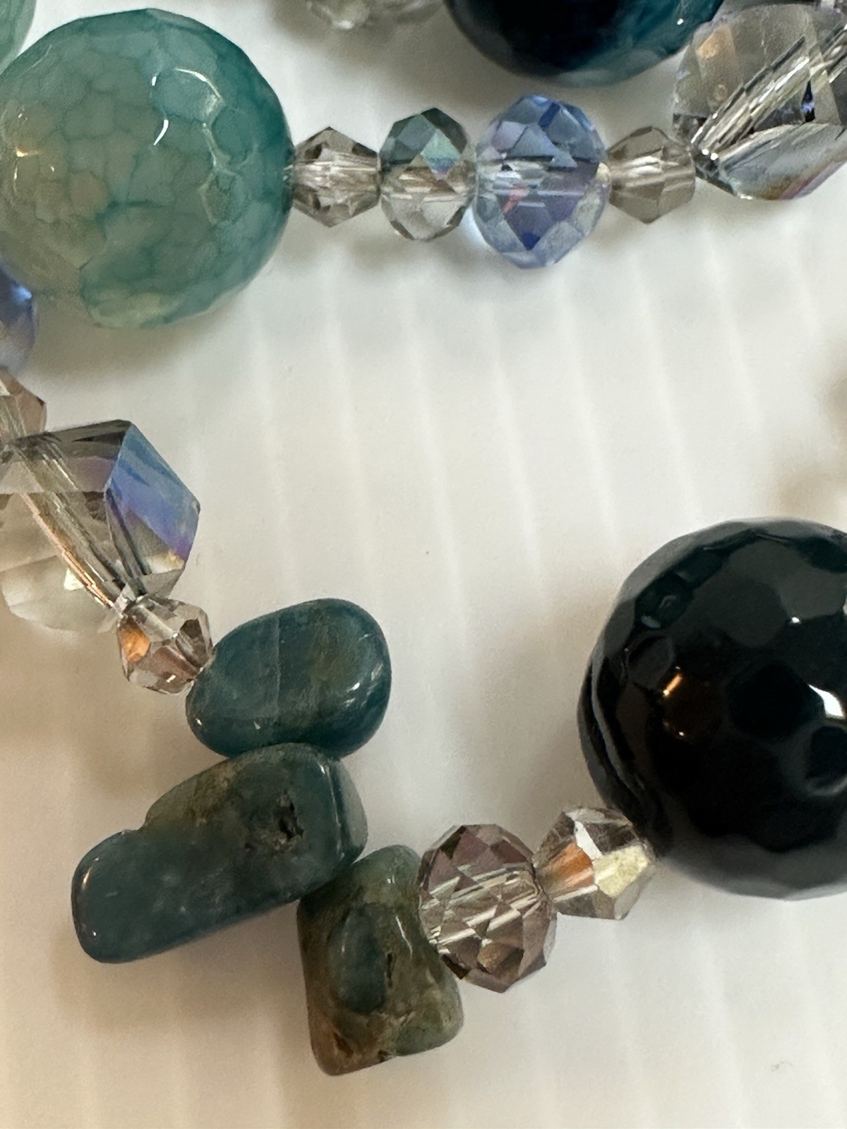 925 STERLING SILVER CLASP CHRYSOBERYL INDICOLITE STONES GREEN BLUE 34” NECKLACE