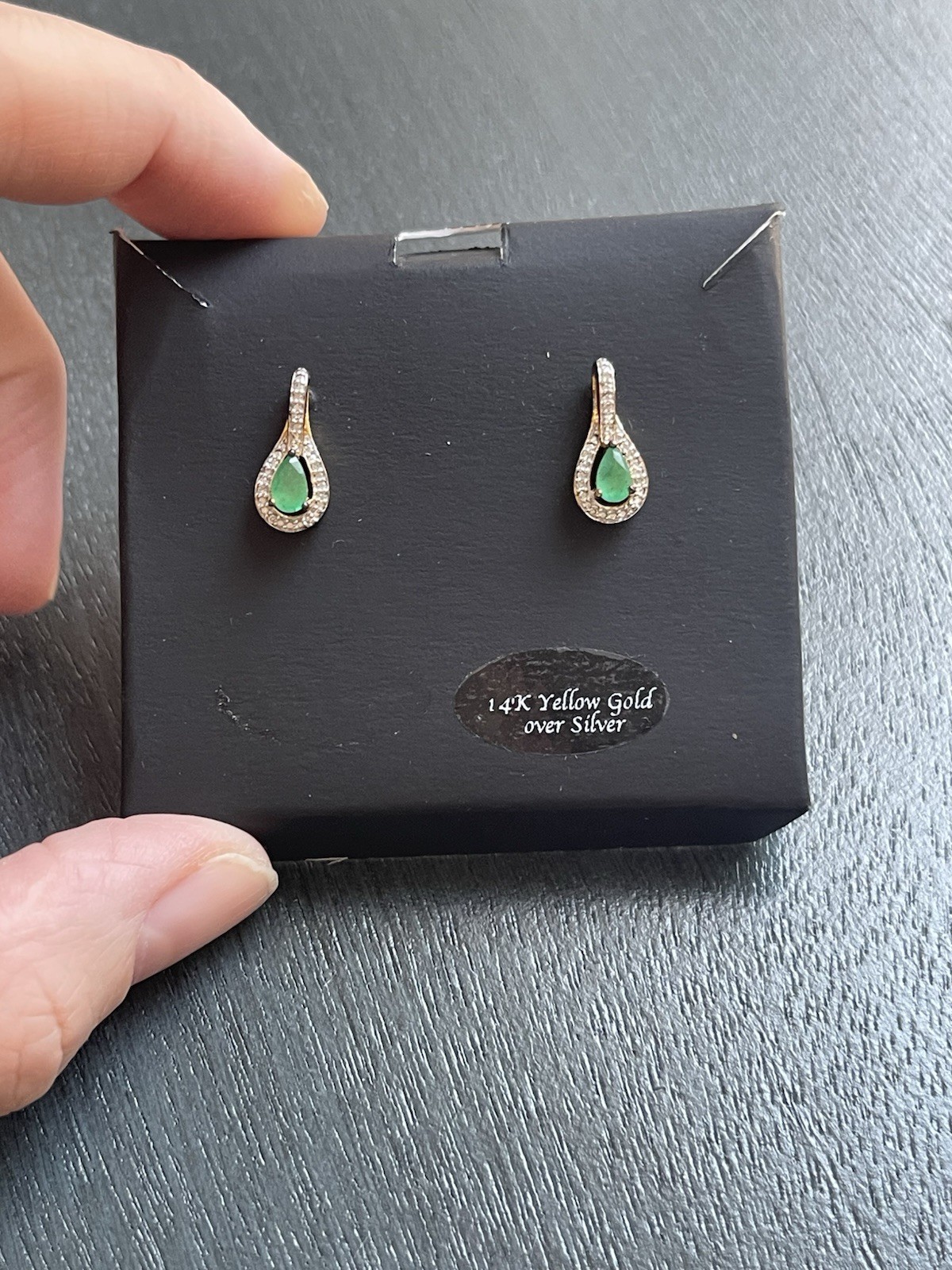 Macy’s Gemstone Diamond Green Emerald Earrings – 14K YG Plated – May Birthstone