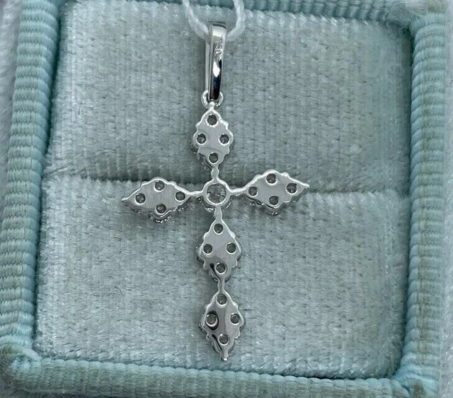 Women’s Cross Charm Pendant 14K White Gold Plated Round 1.98ct Lab Grown Diamond