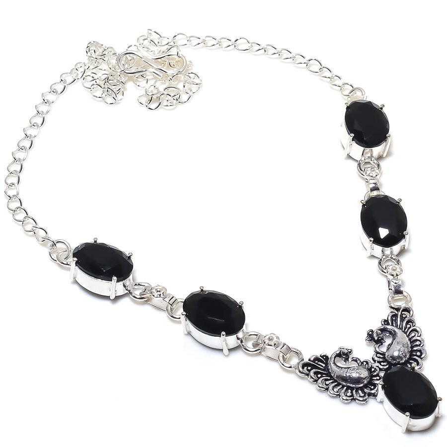 Black Spinel Gemstone Handmade 925 Sterling Silver Jewelry Necklace Size 18″