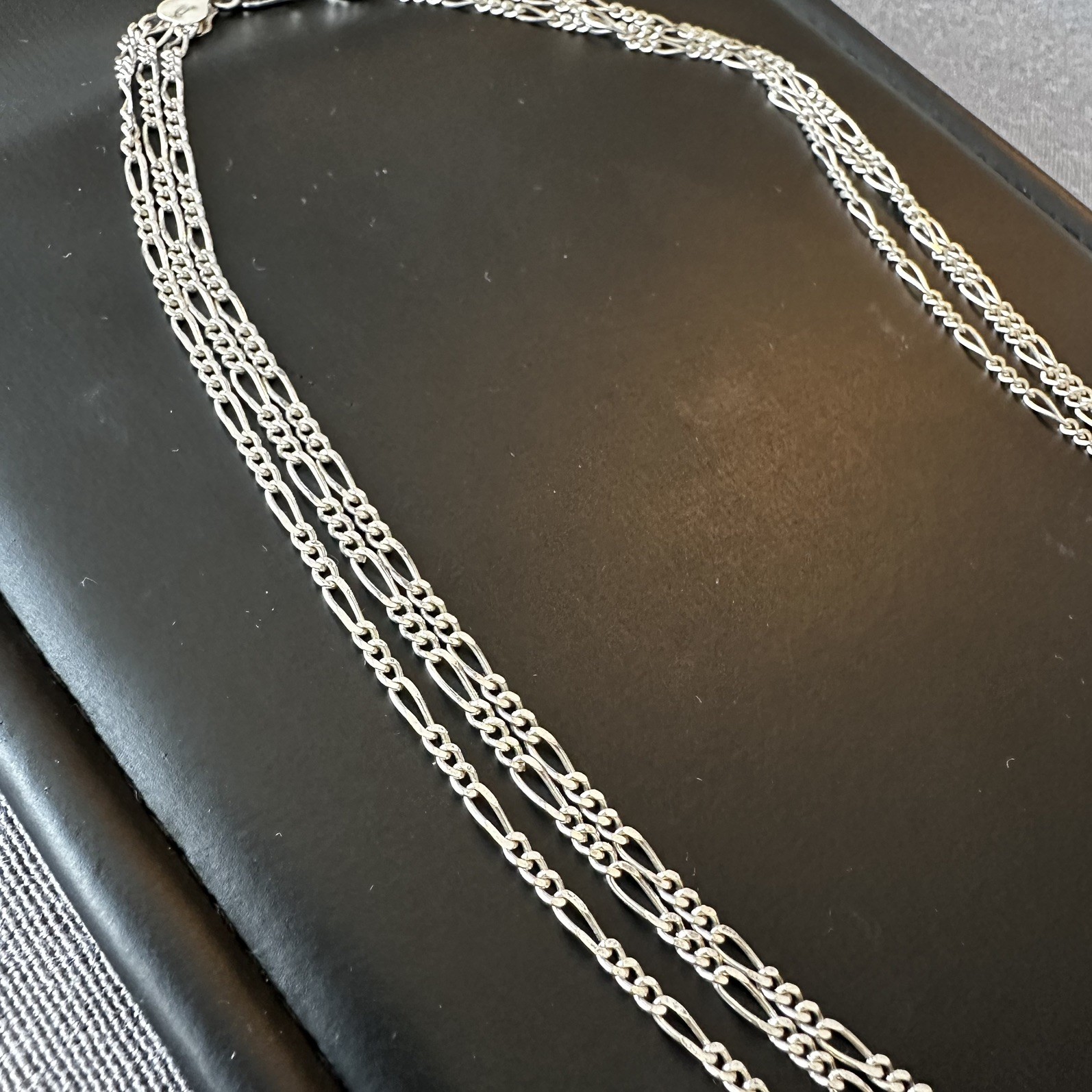 Milor Italy Sterling Silver 925 3 Strand Figaro Chain Necklace 20″ 15 grams