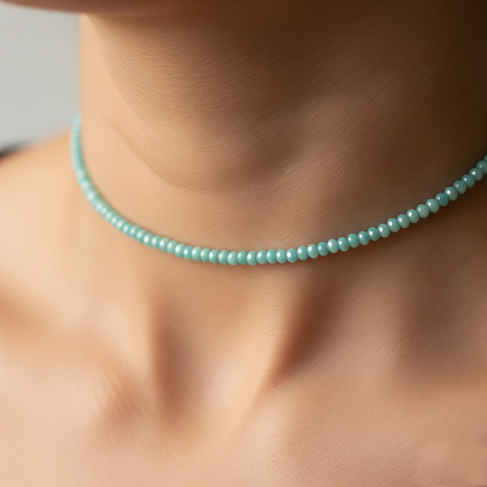 Amazonite Necklace 3mm Faceted Bead Choker Healing Crystal Gifts Handmade