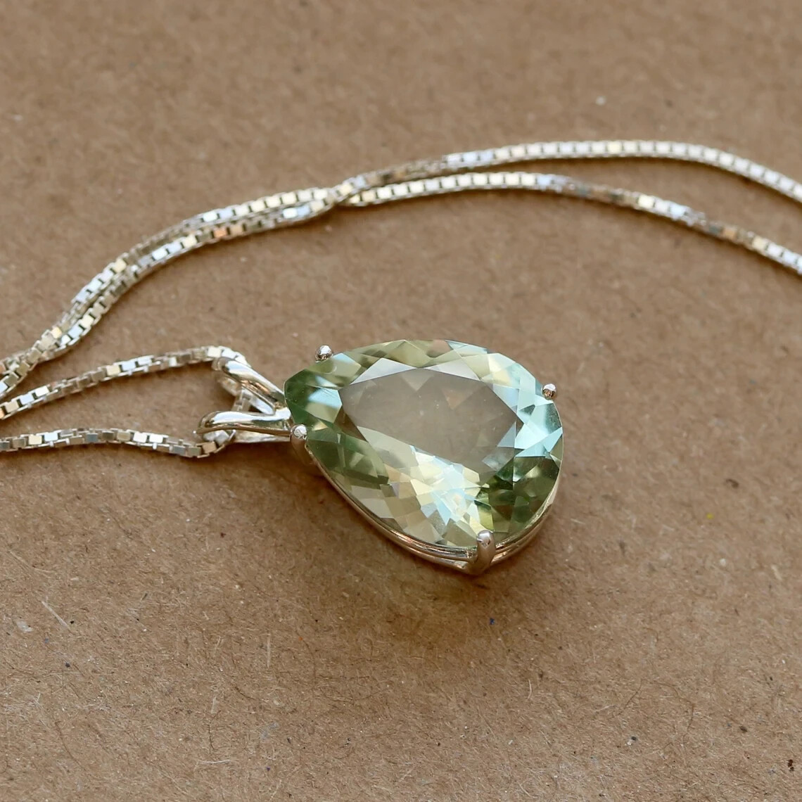 Green Amethyst Gemstone 925 Sterling Silver Handmade Pendant