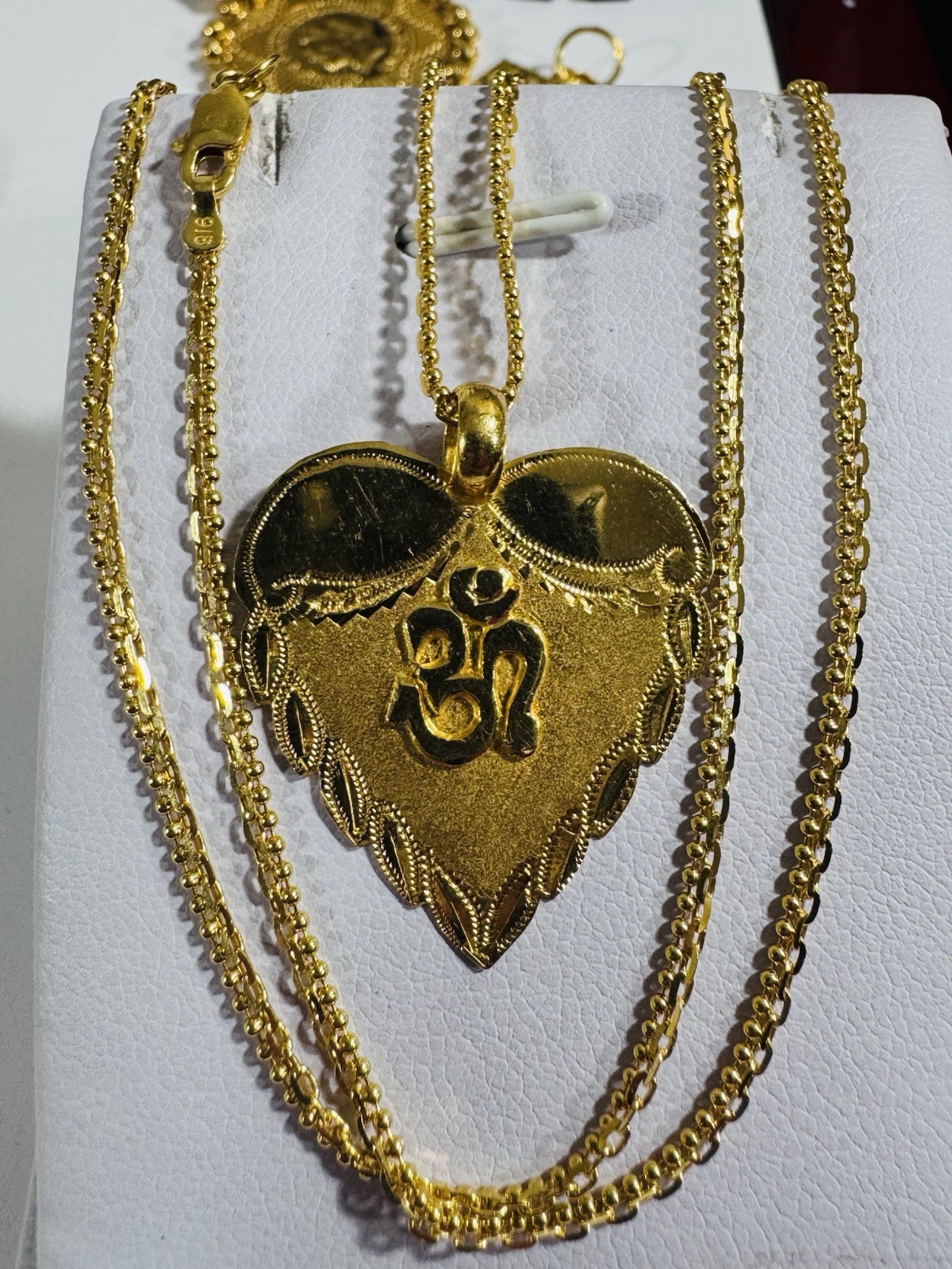 Saudi Dubai 22K Solid 916 Real Gold Heart Sikh Set Necklace 20” Long 9.0g 2.2mm