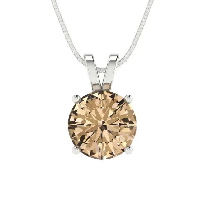 2Ct Round Cut Lab-Created Chocolate Diamond Pendant 14k White Gold Finish