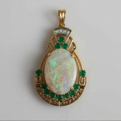 Natural Fire Opal 3.10Ct Oval Cut Art Deco Pendant 14K Yellow Gold Plated Silver