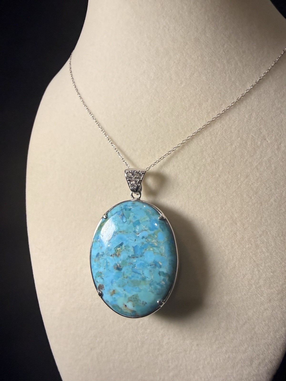 925 Sterling Silver Reversible Abalone Turquoise Oval Pendant Necklace 24” BBJ