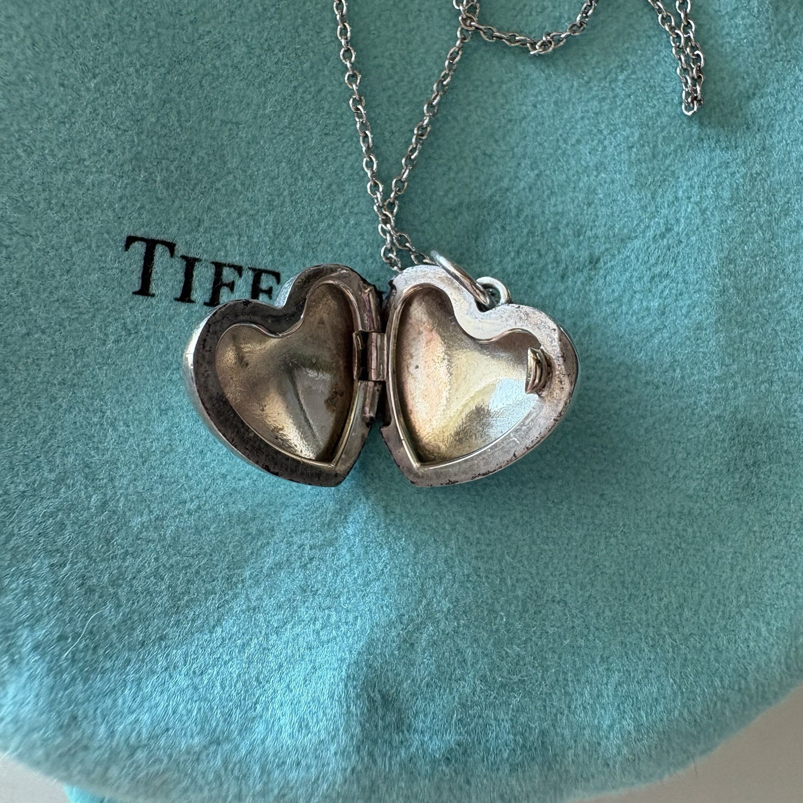 Tiffany & Co. Sterling Silver I Love You Heart Locket Pendant w/18” Chain