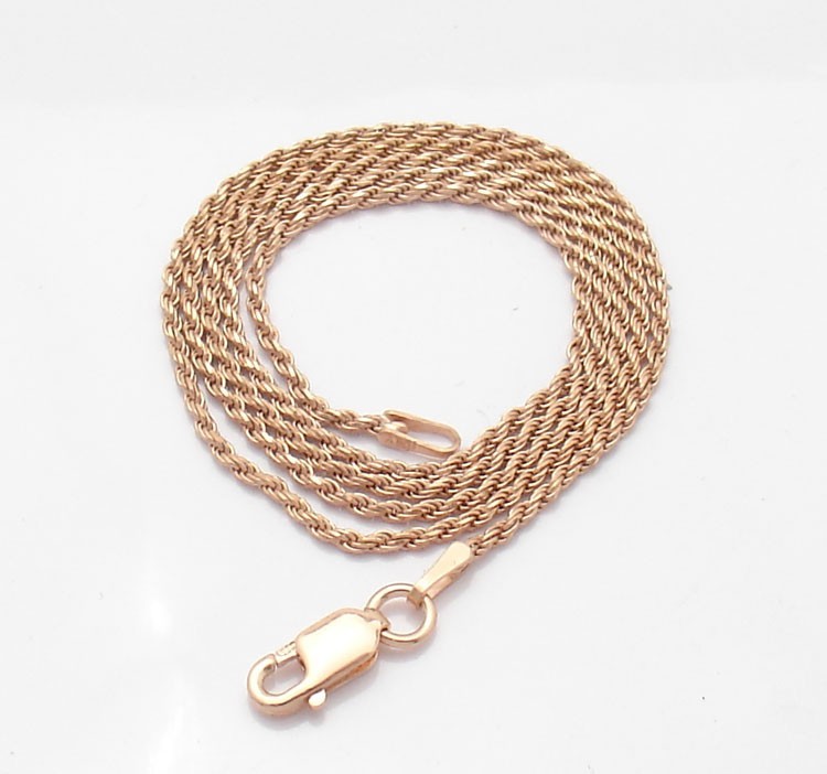 Technibond Diamond Cut Rope Chain Necklace 14K Pink Rose Gold Plated Silver