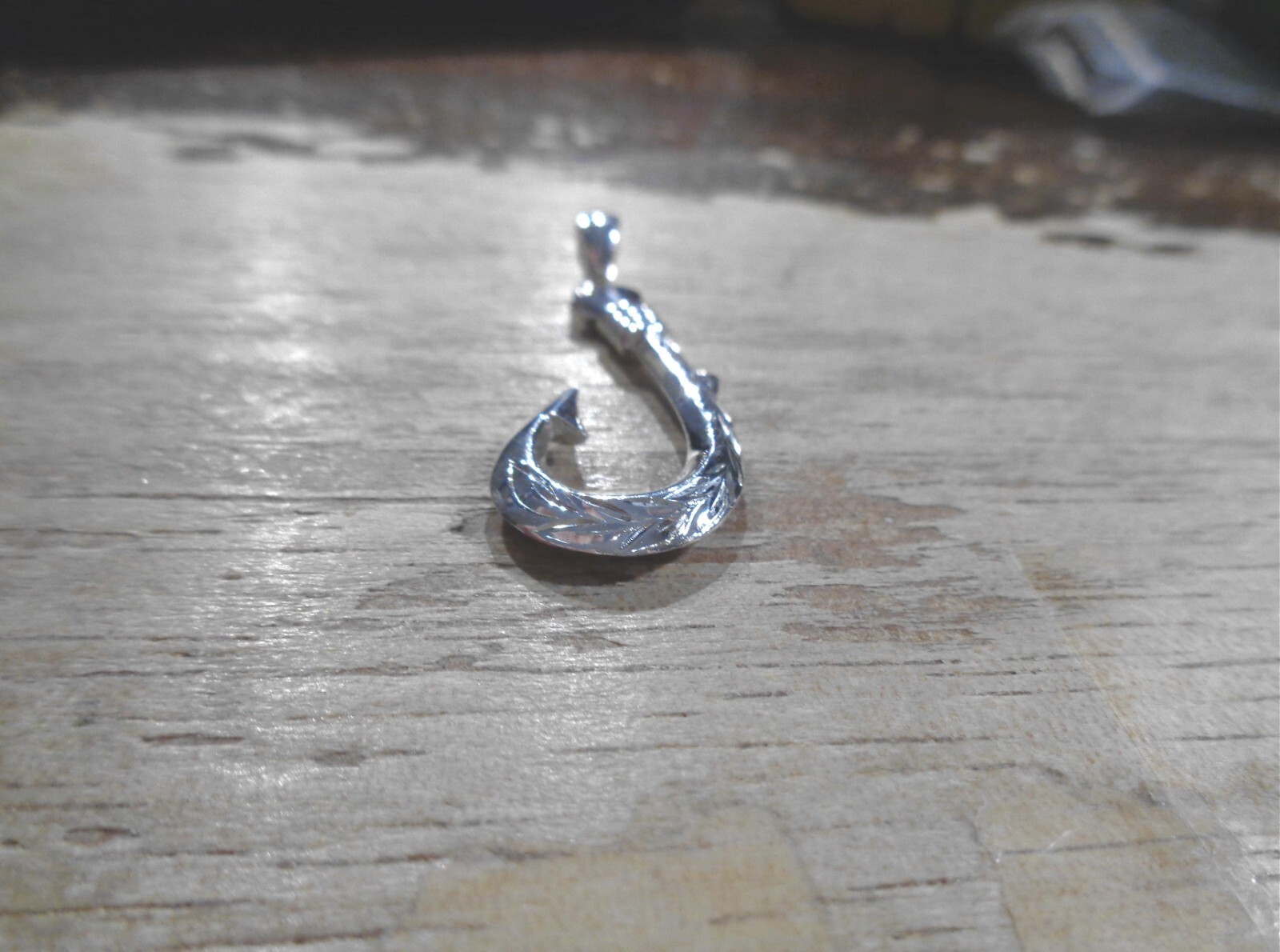 19MM SOLID 925 SILVER 2SIDED ENGRAVED HAWAIIAN SCROLL MAILE FISH HOOK PENDANT #2