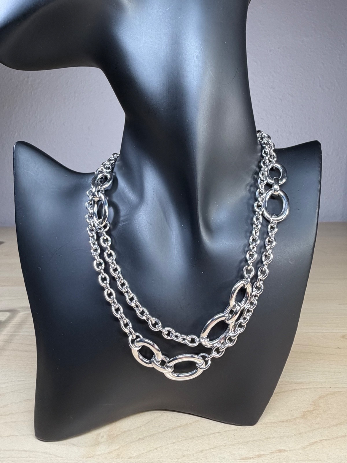 ITALY Milan 925 Sterling Silver Oval Link Station Necklace w/ Large Sections 30″