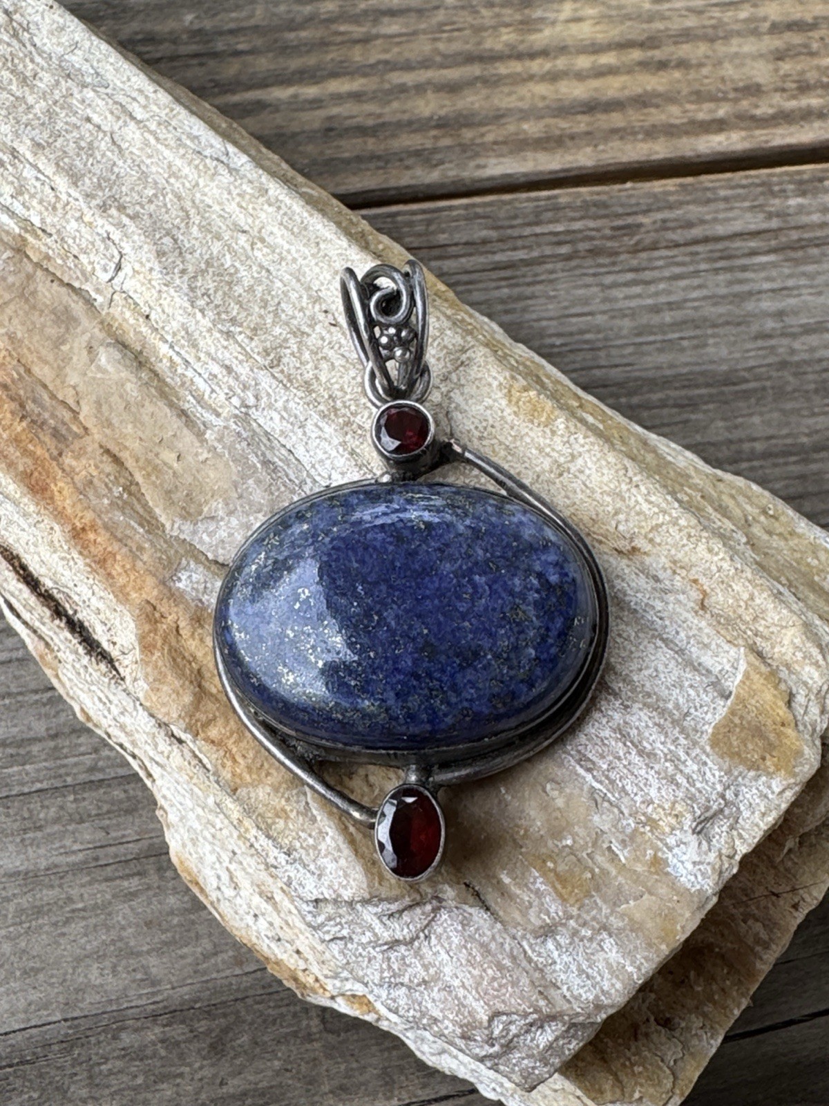 Sterling Silver Pendant with Lapis and Garnet
